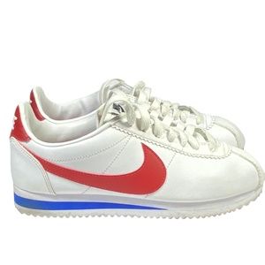 Nike Women's Classic Cortez Leather Sneakers White Red Blue Size 6
